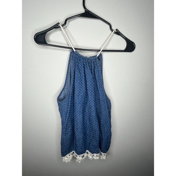 Derek Heart Blue Boho Lace Trim Halter Top - Size Small - Festival Peasant Style - Picture 3 of 3
